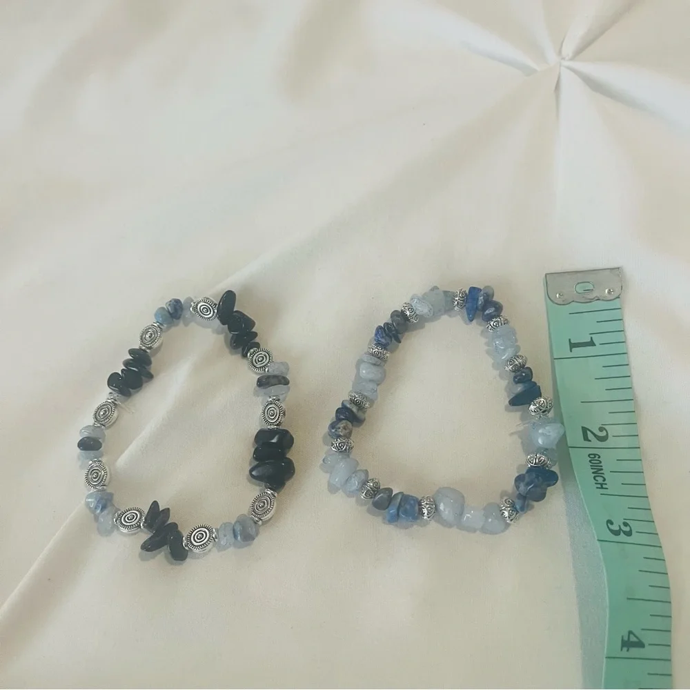 Aquamarine Lapis Lazuli Blue Goldstone Beaded Stretch Bracelets Handmade NWT - Picture 8 of 8